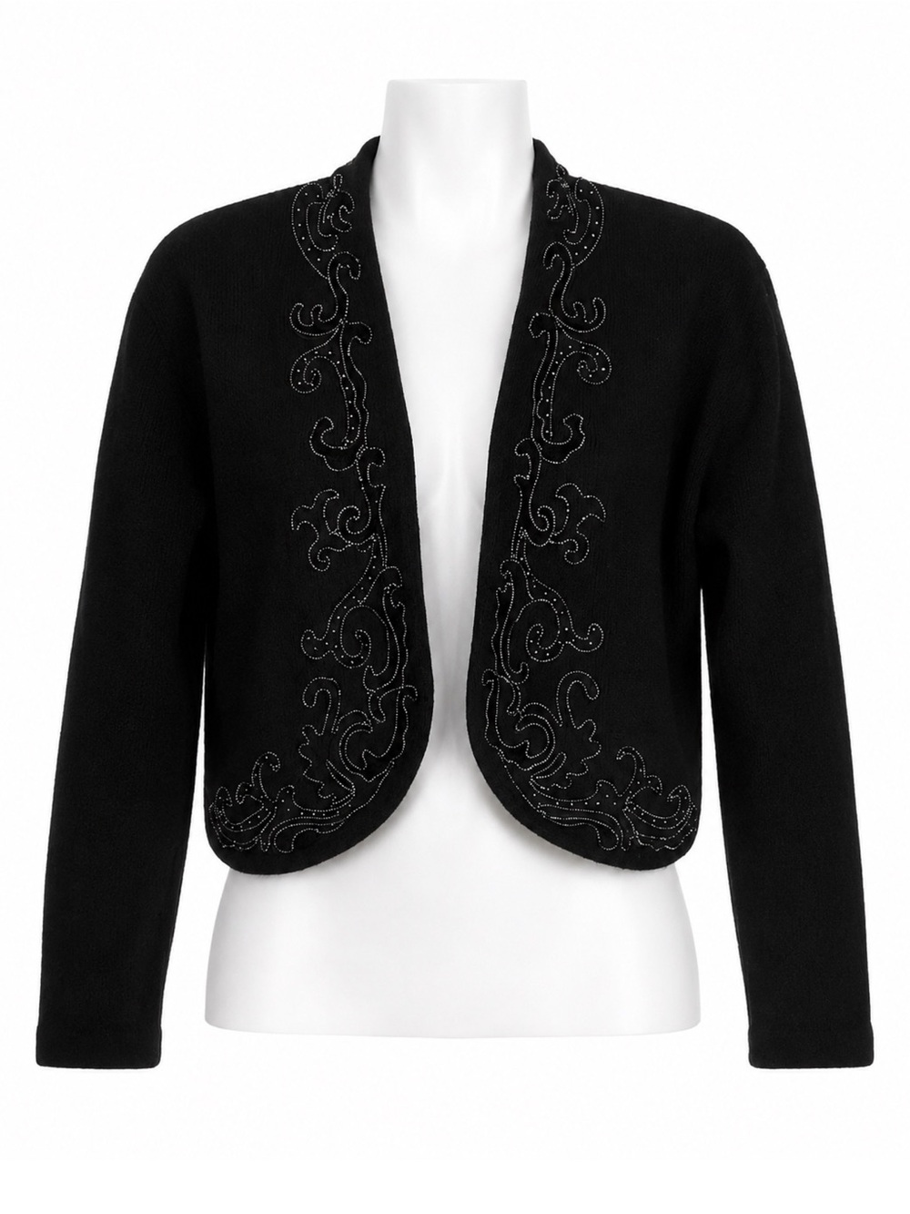 Size M Magnolia Women’s Vintage Black Angora Lambswool Beaded Bolero Cardigan